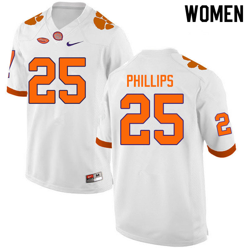 Women #25 Jalyn Phillips Clemson Tigers College Football Jerseys Sale-White - Click Image to Close